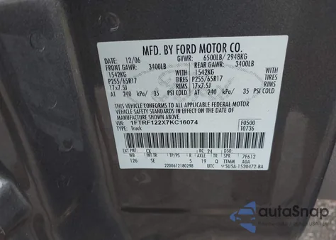 2007 Ford F-150 Stx/Xl/Xlt from USA, damaged, VIN 1FTRF122X7KC16074
